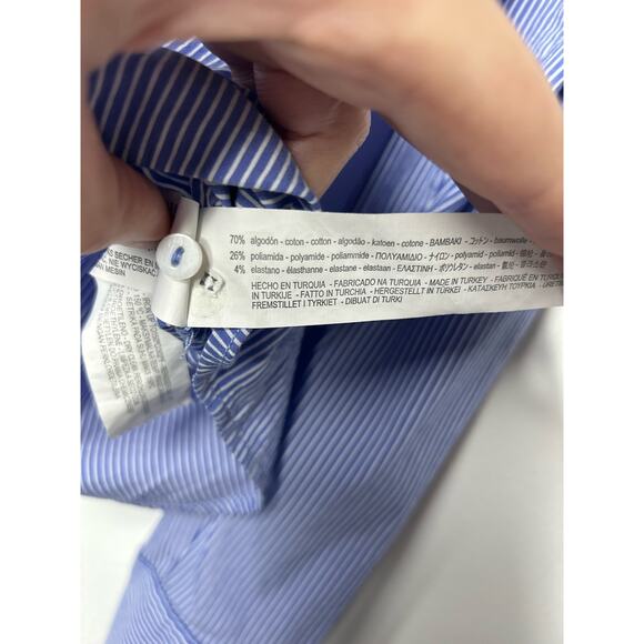 Zara Blue & White Pinstripe Off the Shoulder Blouse XS - Picture 7 of 8